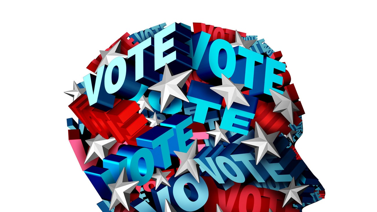 Vote concept and voting symbol as a group of 3D illustration text and stars representing a voter or candidate for an election in the USA as an icon for the American voters.  ; Shutterstock ID 433141525