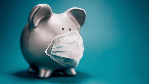 piggy bank wearing a face mask