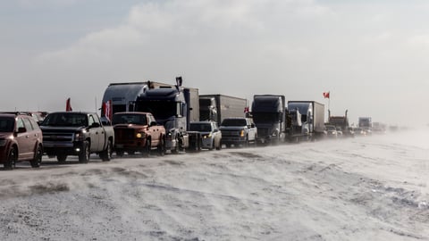 Traffic jam of trucks