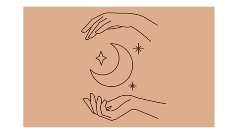 Cartoon of hands holding moon and stars