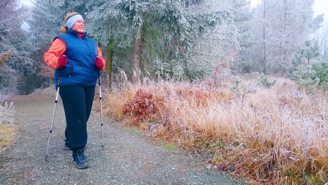 Woman hiking in the winter