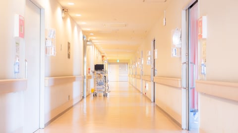 Well-lit hospital hallway