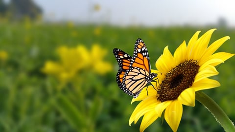 Butterfly sitting on a sunflower