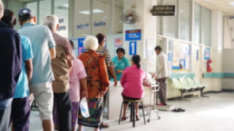 Long line at a walk-in clinic