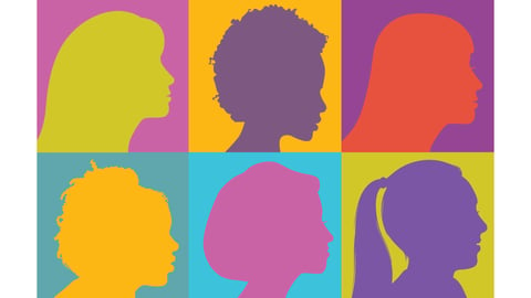 A pop art style grid of people in profile