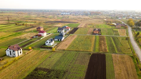 aerial view of a rural farming landscape