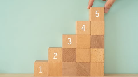 Wooden blocks in a step formation, numbered one to five