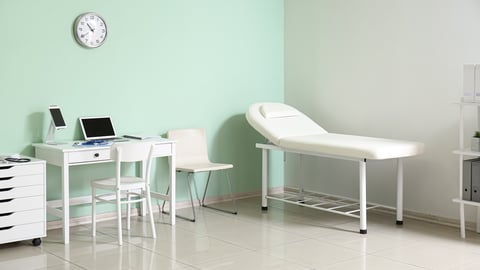 green clinic, minimalist look, exam table with no paper, environmentally friendly, sustainable 