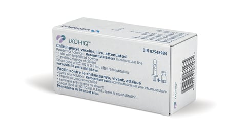 White box of Ixchiq, the first chikungunya vaccine