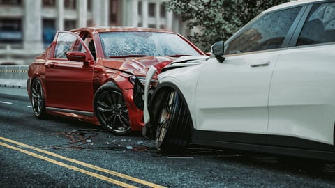 Two cars involved in a car accident.