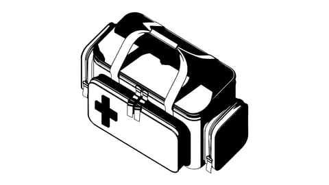 A cartoon of a large medicine bag