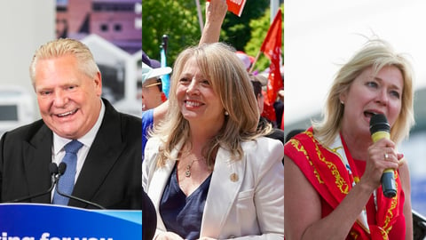 This composite photo shows Ontario PC Leader Doug Ford, Ontario NDP Leader Marit Stiles and Ontario Liberal Leader Bonnie Crombie.