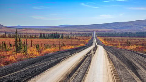 Looking south on a section of the Dempster Highway near the Northwest Territories border in Canada's Yukon Territory