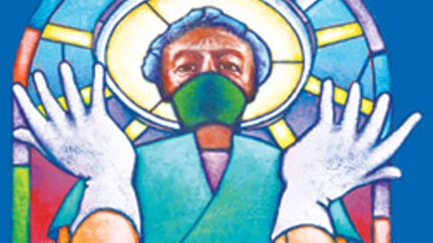 Stained glass window of a surgeon