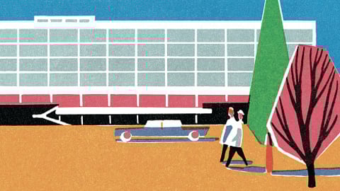 A 1960s style illustration of an office park
