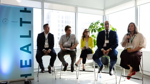 From right to left, ChangeMakers Health executive vice-president Rob McEwan, family physician Dr. Felix Klajner, Leger senior vice-president Lisa Covens, clinical pharmacist Tamer Elias and nurse practitioner Jessica Bawden. (ChangeMakers Health)