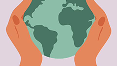 Cartoon of hands holding the earth 