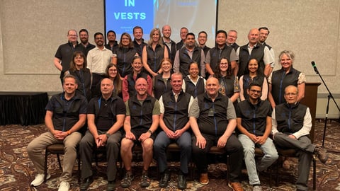 Pharmacists gather in Lethbridge, Alta. for the Voices in Vests campaign. (Alberta Pharmacists' Association)