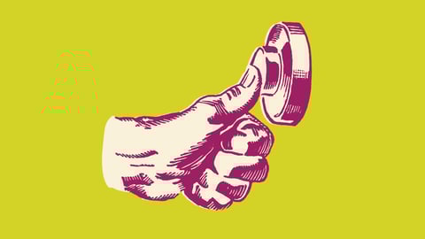 Cartoon of a hand pressing a doorbell