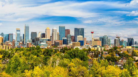 A panoramic view of the Calgary skyline.