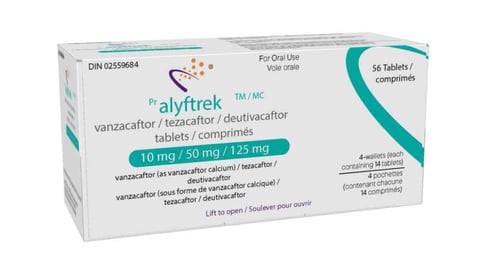 Box of medicine: Alyftrek for cystic fibrosis
