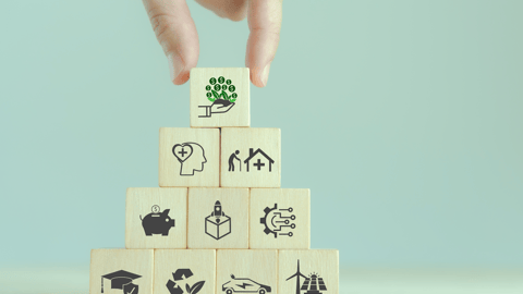 Stack of blocks showing impact of elements on environment