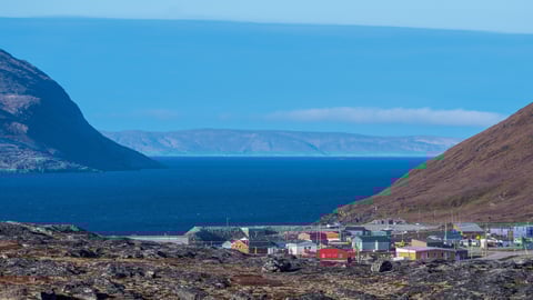 A scenic landscape displaying Kangiqsujuaq, an Inuit community in Nunavik, Quebec.