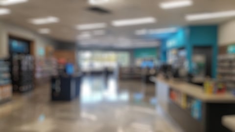 Out of focus picture of a modern pharmacy