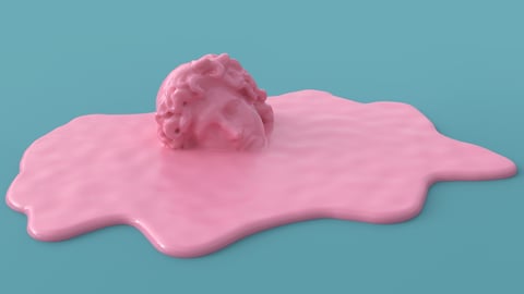 A pink melting puddle with a pink head in it