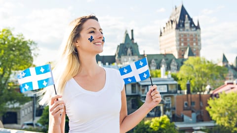 A young woman celebrates Saint-Jean-Baptiste Day in Quebec City.