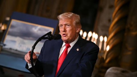 U.S. President Donald Trump Announces Golden Fleet Initiative, Unveiling Trump-Class Battleships at Mar-a-Lago in Palm Beach, Florida on December 22, 2025.