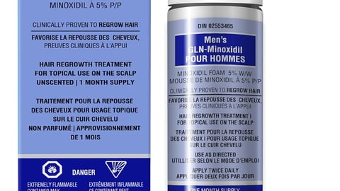 A can of Men’s GLN-Minoxidil 5%.