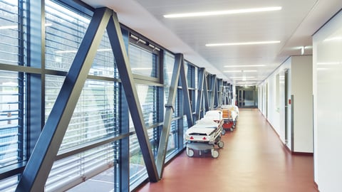 Gurneys in a hospital hallway