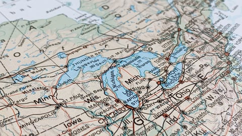 Map showing U.S.-Canada border regions