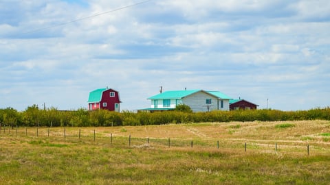 Old wooden houses in the small hamlet of Dorothy, a rural community built by pioneers of the Old West in Alberta.