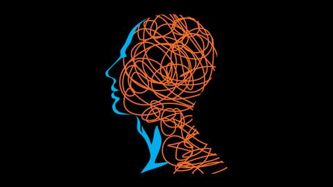 A cartoon of a human head with scribbles in the back to indicate stress and anxiety