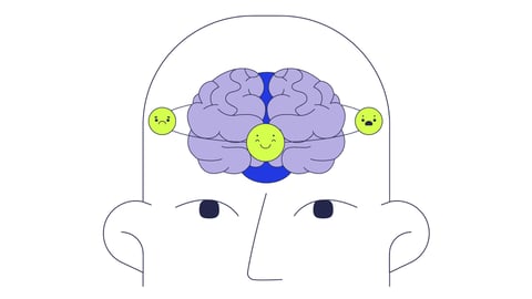 A cartoon of a person's brain with many swirling emotions