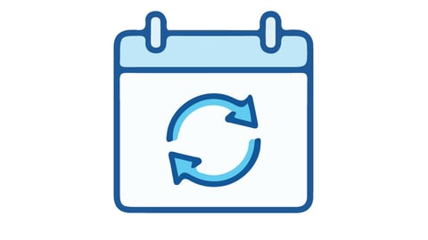A cartoon of a daily calendar sheet with a replay symbol indicating patients who make appointments for the same issue over and over