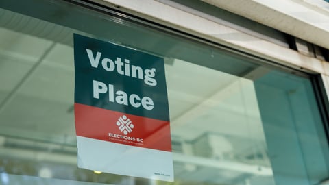 An Elections BC sign marking a polling station for the British Columbia provincial election.