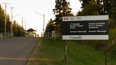 The entrance gate to CFB Wainwright.