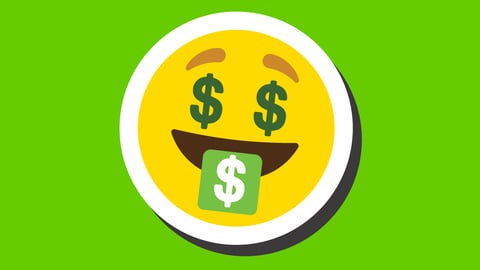 A smiley face emoji with dollar signs in its eyes and a green tongue sticking out