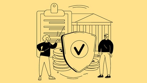 A cartoon of a couple discussing their retirement plan with a large shield with a checkmark to indicate a checklist