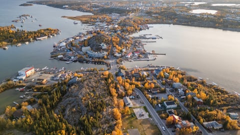 Aerial view of Yellowknife Bay in the Northwest Territories.