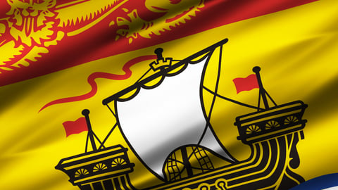 New Brunswick 3D waving flag illustration. Texture can be used as background.; Shutterstock ID 1133882921