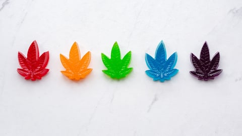 Homemade cannabis infused rainbow gummy candy edibles.; Shutterstock ID 1640215441