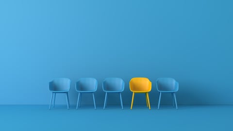 Yellow chair standing out from the crowd. Business concept. 3D rendering; Shutterstock ID 1694944348