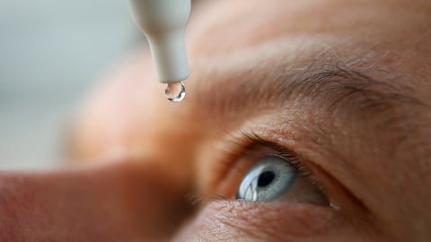 Man drops eye drops install lenses, moisturizing. Preservation and solution vision problems. Eye diseases are recognized. Drops before putting on lenses or before removing at end day; Shutterstock ID 1734529715