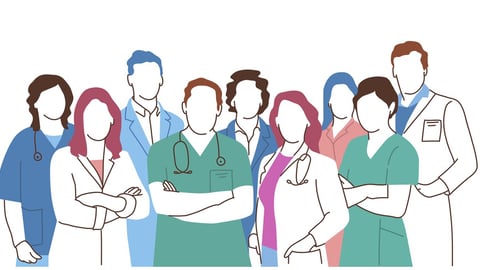 Group of doctors and nurses, medical staff. Hand drawn vector illustration.; Shutterstock ID 2061945533