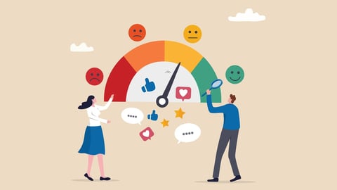 Sentiment analysis on customer feedback, brand reputation or positive review, social voice, rating or opinion report, reaction or survey concept, business people analyze social sentiment dashboard.; Shutterstock ID 2265897205