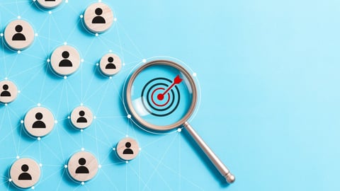 Customer relationship management concept. wooden block with target icon linked with human icons for customer focus group. Data exchanges development and customer service.; Shutterstock ID 2398802347
